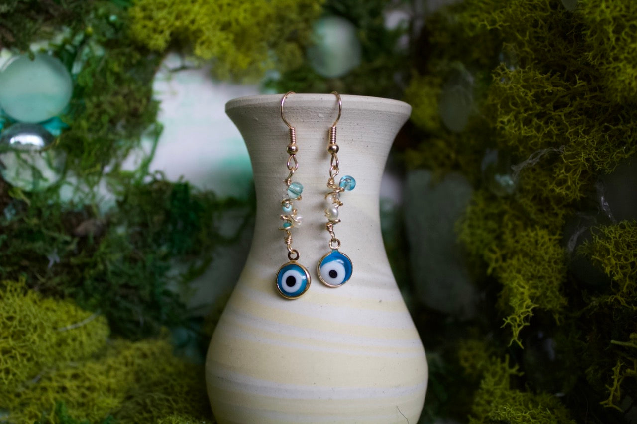 Aqua Evil Eye dangles
