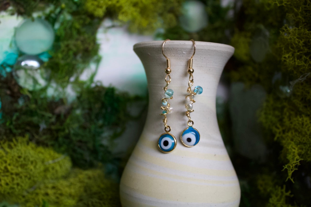 Aqua Evil Eye dangles