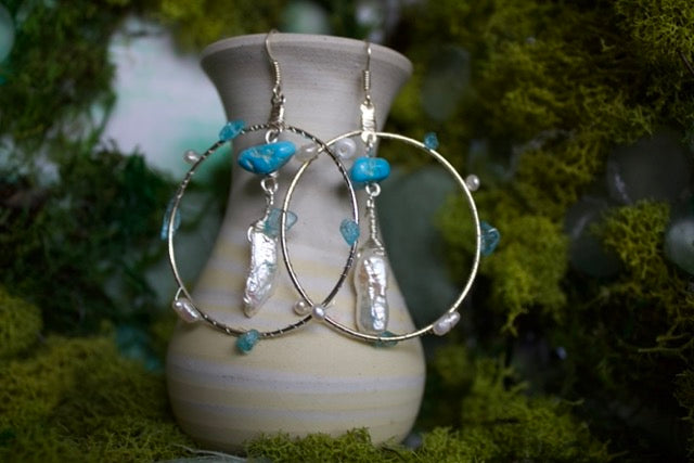 pearly turquoise hoops