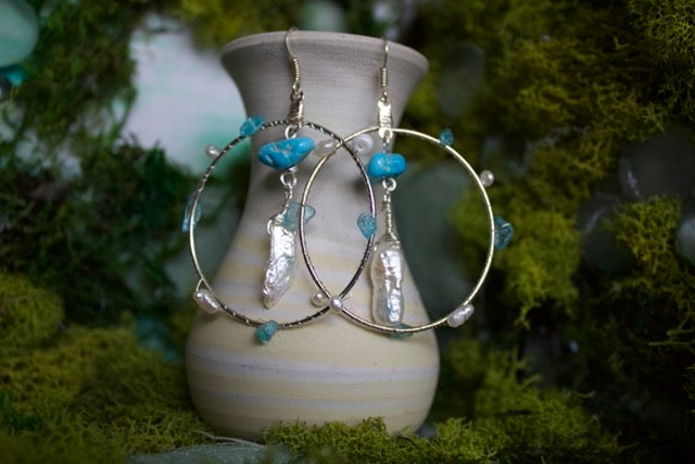 pearly turquoise hoops