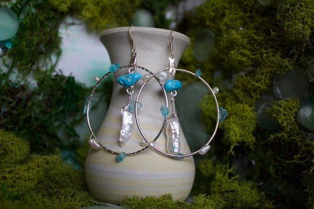 pearly turquoise hoops