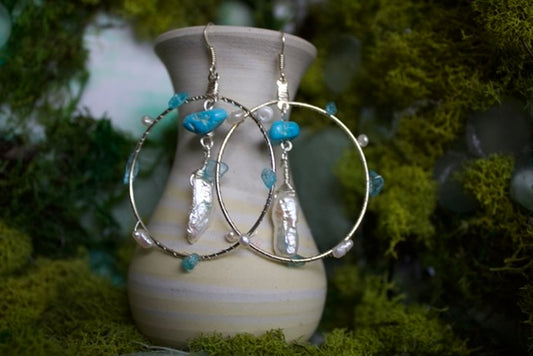 pearly turquoise hoops