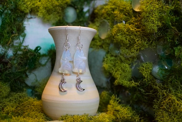 opalite crescent wolf dangles
