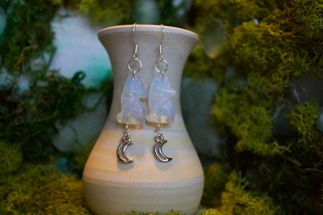 opalite crescent wolf dangles