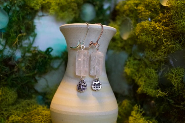 kitty rose quartz dangles